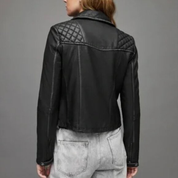 Cargo Leather Biker Jacket, 12, black - Picture 4 of 7